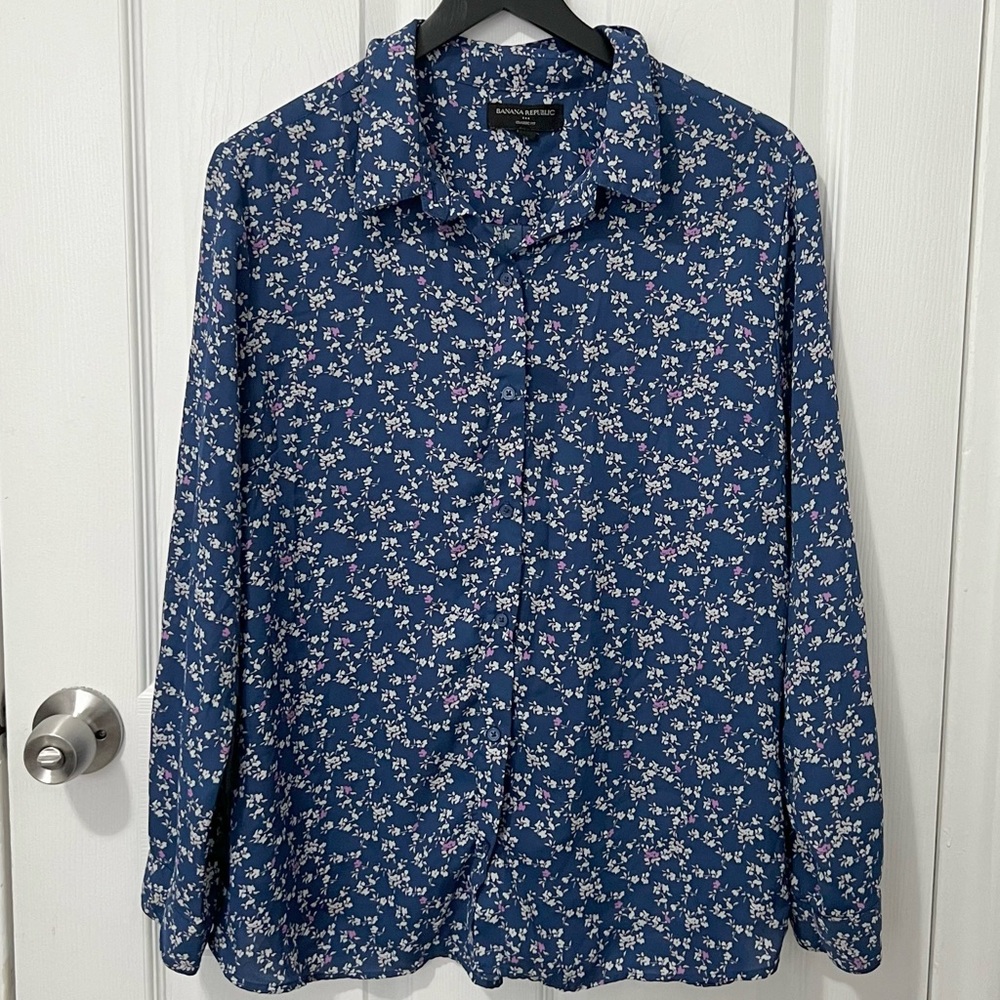 Banana Republic Navy Floral Womens Shirt XL